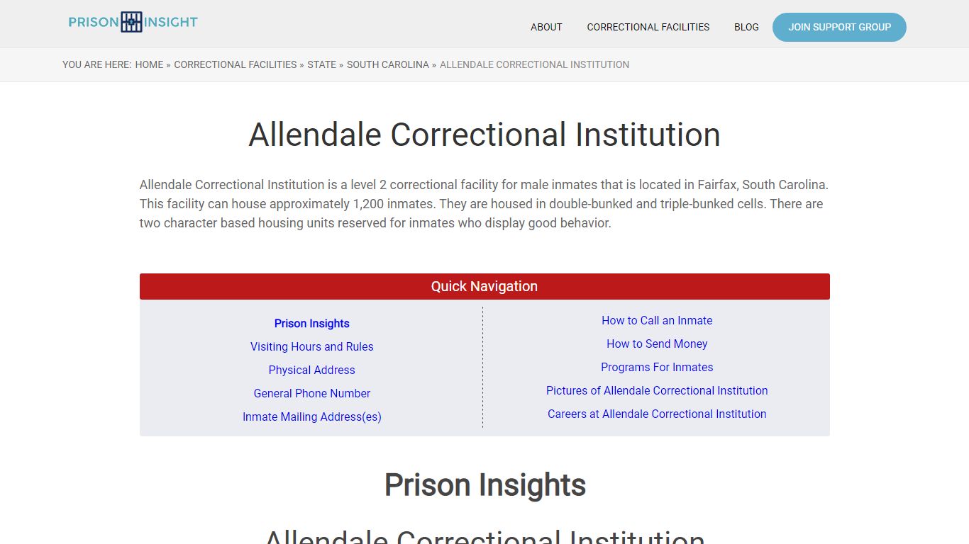 Allendale Correctional Institution - Prison Insight
